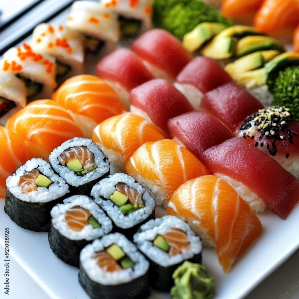 Assortment of Sushi Rolls on a White Plate Assortment of Sushi Rolls on a White Plate