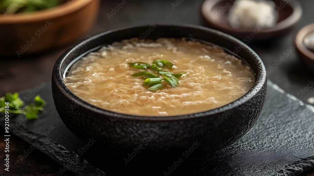 Exquisite Bird s Nest Soup A Cherished Chinese Delicacy on a Sleek Black Stone Platter Exquisite Bird s Nest Soup A Cherished Chinese Delicacy on a Sleek Black Stone Platter