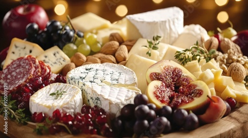 Delicious Cheeseboard with Fresh Fruits and Nuts