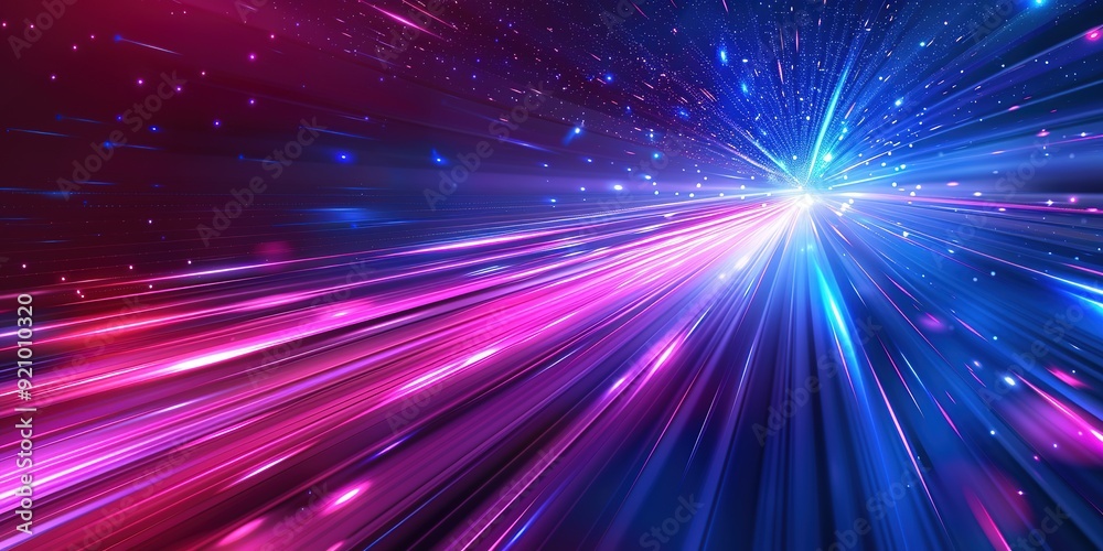 Naklejka premium Abstract digital art with glowing lines and stars.