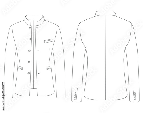 Nehru jacket Placket  long sleeves kote illustration template design