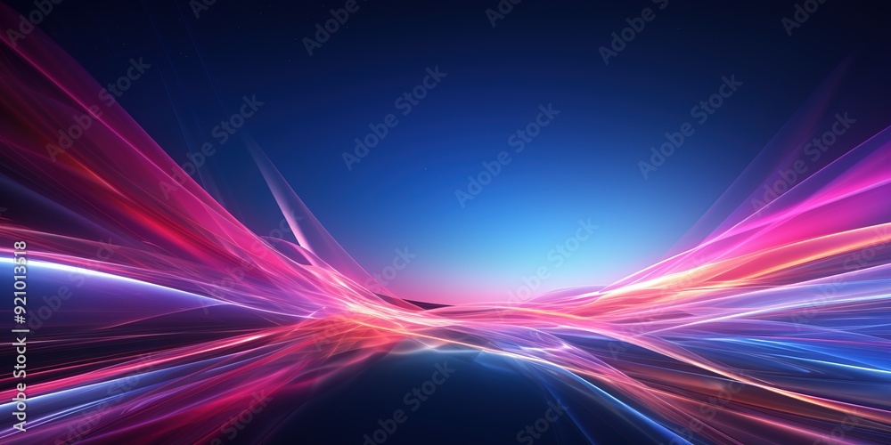 Abstract digital art with pink, blue, and orange glowing lines against a dark blue background. Abstract digital art with pink, blue, and orange glowing lines against a dark blue background.
