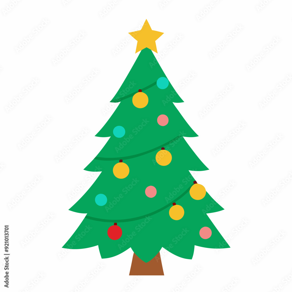 Detailed Christmas tree vector with ornaments, star, and gifts, perfect for festive designs. Detailed Christmas tree vector with ornaments, star, and gifts, perfect for festive designs.
