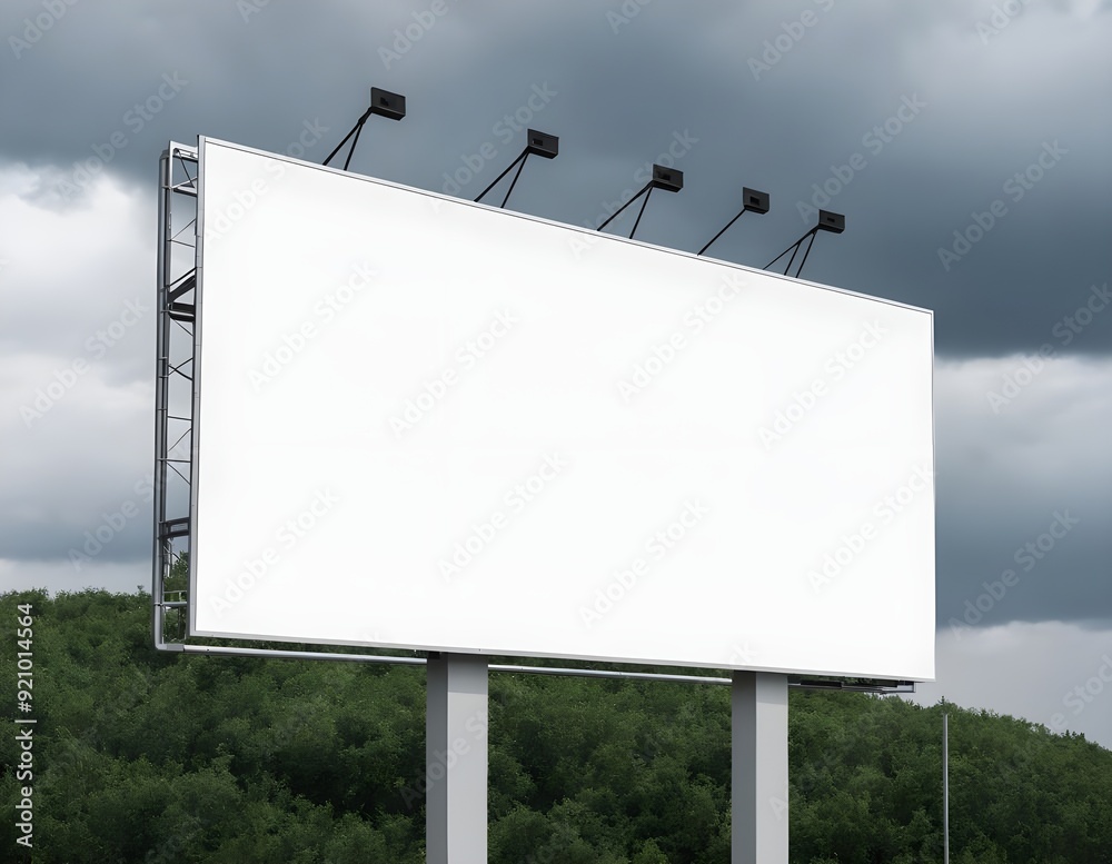 Blank billboard next to cornfield under cloudy sky on a rural road Blank billboard next to cornfield under cloudy sky on a rural road