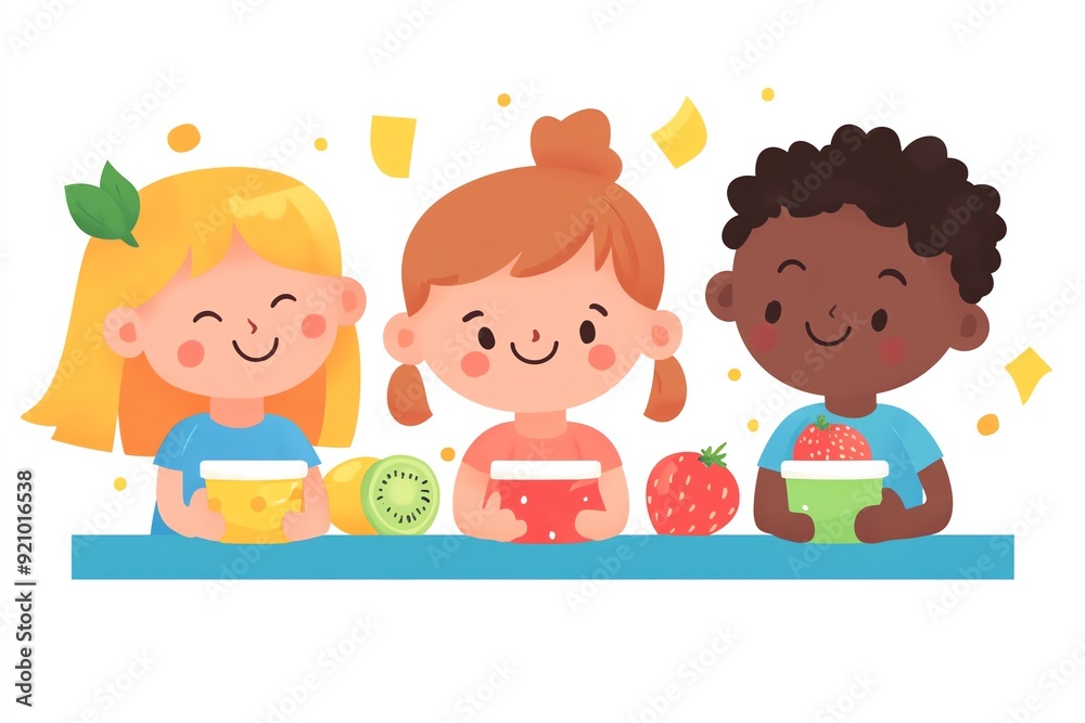 Three Cute Kids Enjoying Fruit Smoothies. Three Cute Kids Enjoying Fruit Smoothies.