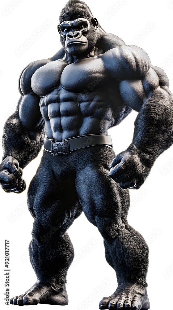 Unleashed Power: A hyperrealistic portrayal of a muscular gorilla, radiating raw strength and untamed might, set against a stark white background. Unleashed Power: A hyperrealistic portrayal of a muscular gorilla, radiating raw strength and untamed might, set against a stark white background.