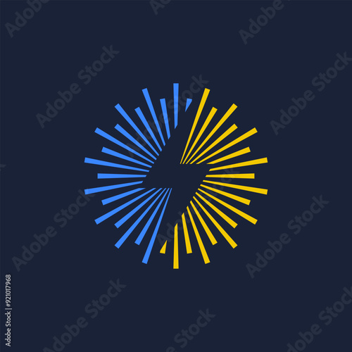 negative space lightning sun logo