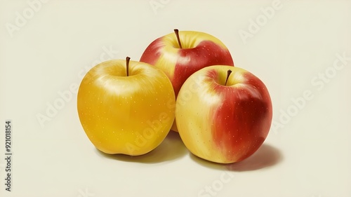 Three apples in yellow hue