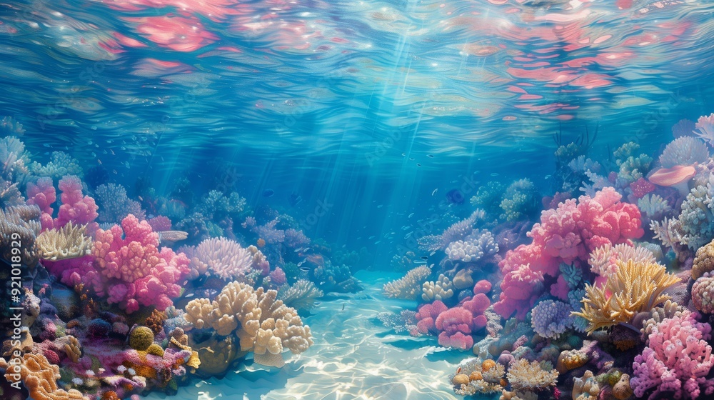 Fototapeta premium Colorful Underwater Coral Reef Panorama