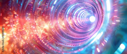 Abstract swirling light tunnel with bright colors.
