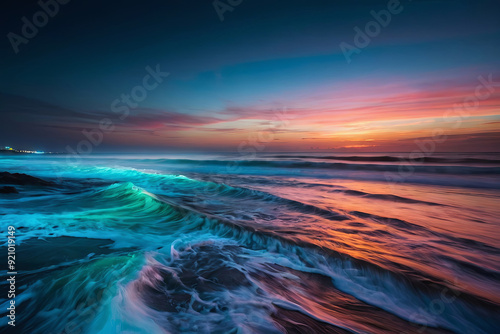 Neon Dreamscape Blurry motion of ocean waves