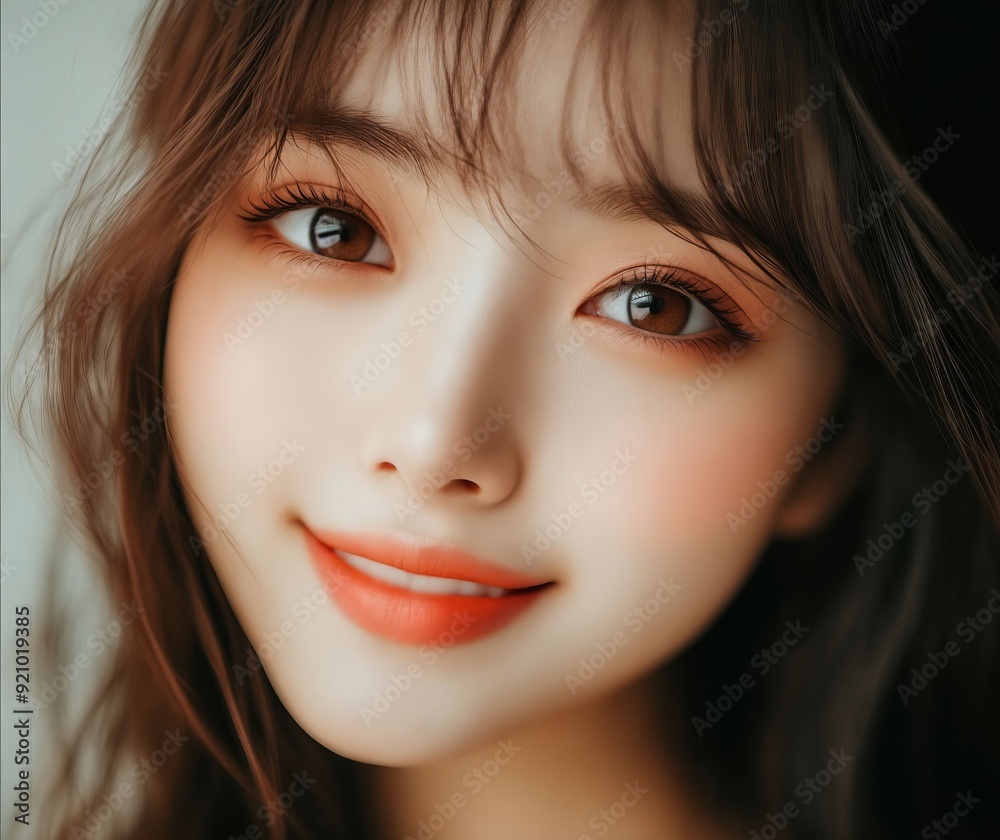 A close up of a doll's face with brown eyes and brown hair A close up of a doll's face with brown eyes and brown hair