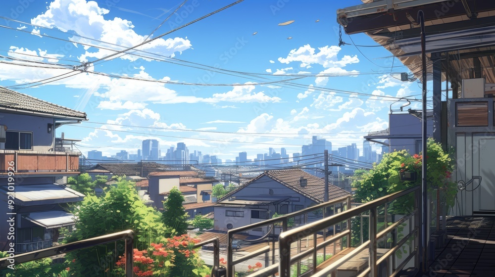 Sunny Day View from a Japanese Balcony.
