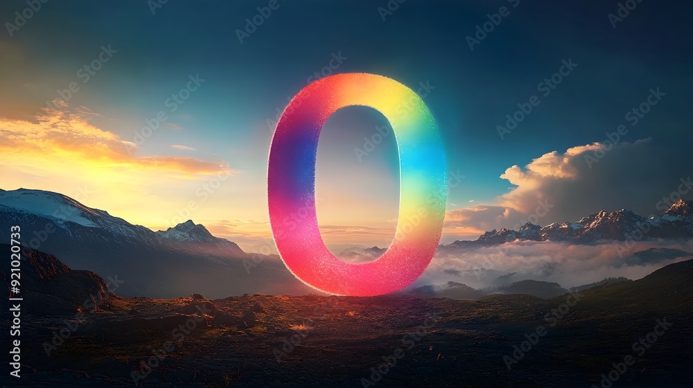 Abstract Rainbow 0 in Mountainous Landscape Symbolizing Hope and Sustainability