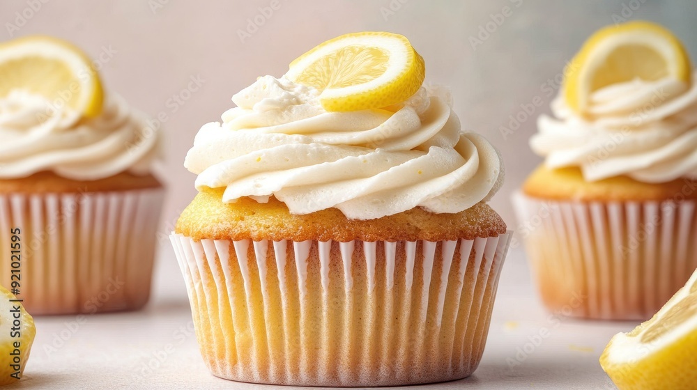 Tasty delicious lemon cream cupcake on light background Tasty delicious lemon cream cupcake on light background