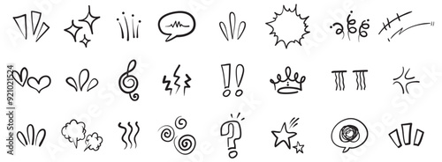 vector set handdrawn cartoony expression sign doodle curve directional arrows emoticon effects desig