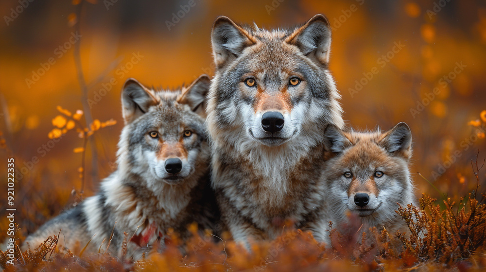 A wolf family consisting of a mother and several cubs. Live wild in the forest and hunt wild animals for food.
A wolf family consisting of a mother and several cubs. Live wild in the forest and hunt wild animals for food.