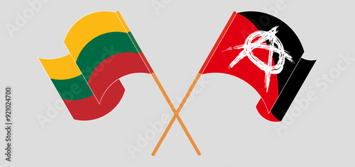 Crossed and waving flags of Lithuania and Anarchy
