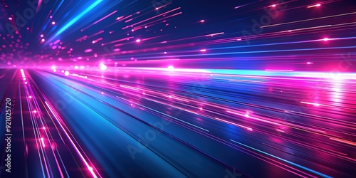 Abstract neon lines background with bright glowing lights.