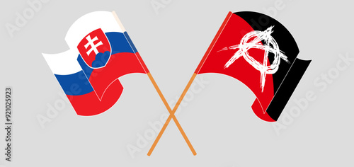 Crossed and waving flags of Slovakia and Anarchy