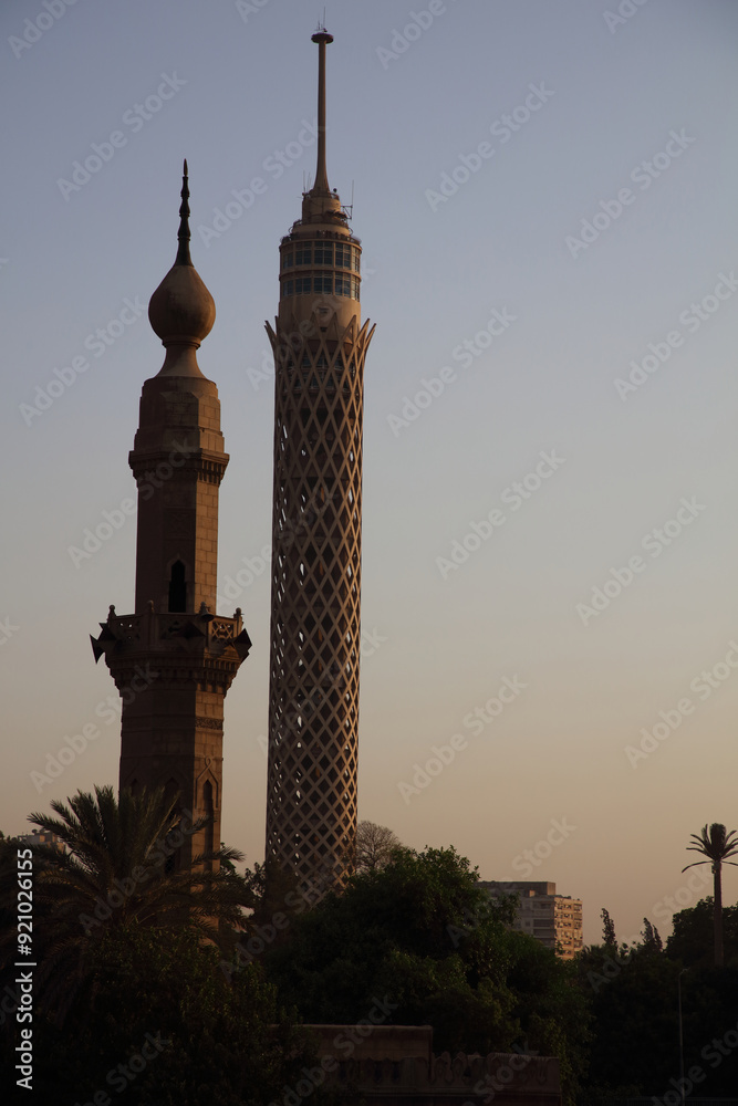Obraz premium Gezira Tower, Cairo Tower, Sunset