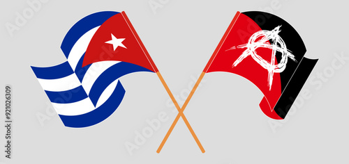 Crossed and waving flags of Cuba and Anarchy