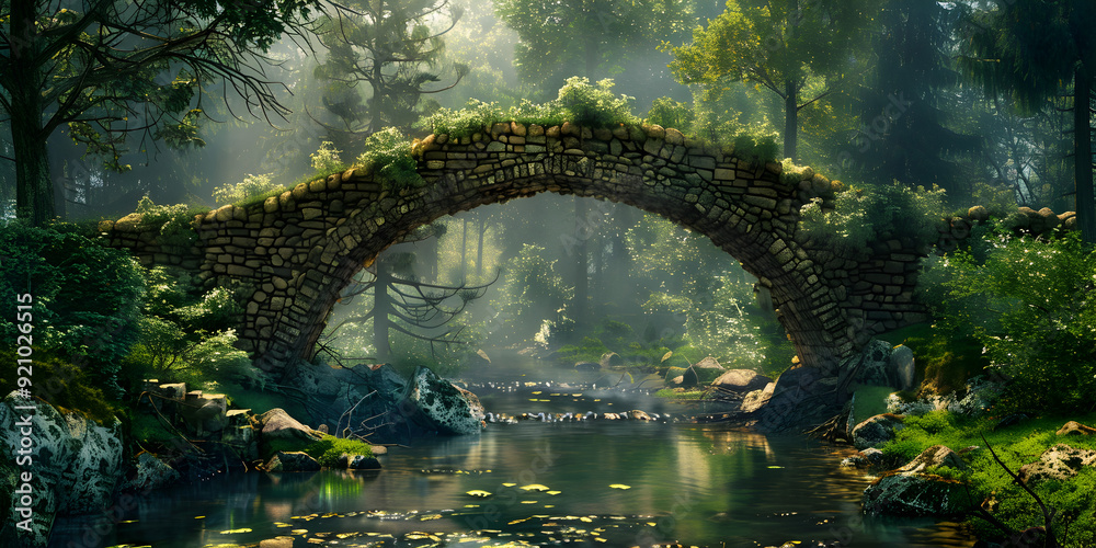 Fototapeta premium Beautiful view of greenery and a bridge in the forest