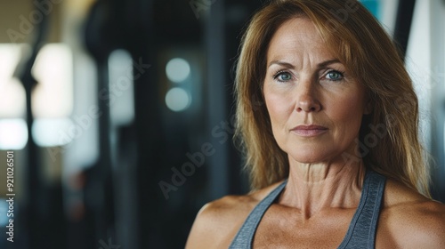 Portrait of a Middle Aged Woman Exercising in the Gym