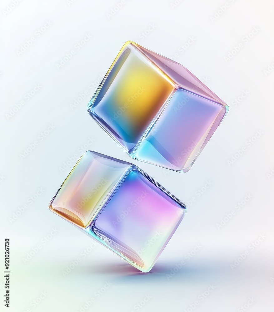 Abstract geometric shapes for poster design, caustic gradients in 3D rendering, futuristic glass cube composition in 3D Abstract geometric shapes for poster design, caustic gradients in 3D rendering, futuristic glass cube composition in 3D