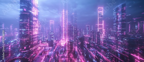 Wallpaper Mural Futuristic Cityscape with Neon Lights Torontodigital.ca