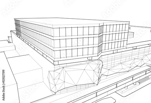  3d rendering sketch of modern building 