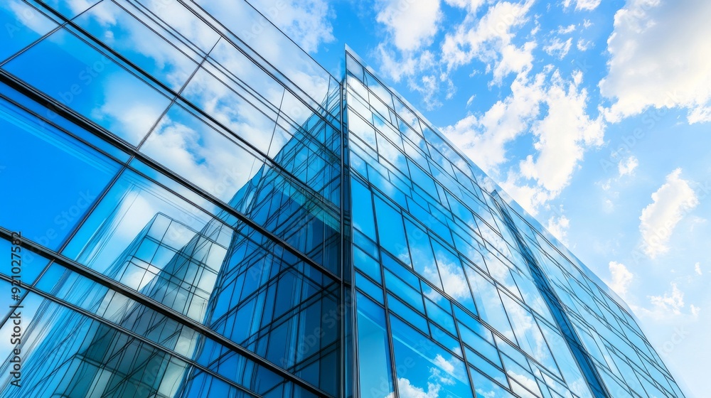 Generic modern office skyscrapers with abstract geometry glass facades on a sunny day. Financial and economic concepts on the background. 3D rendering. Generic modern office skyscrapers with abstract geometry glass facades on a sunny day. Financial and economic concepts on the background. 3D rendering.