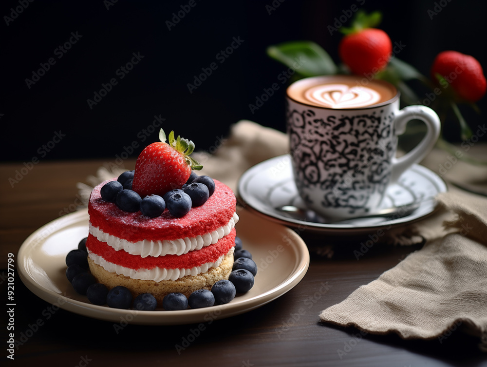cake with berries and coffee cake with berries and coffee