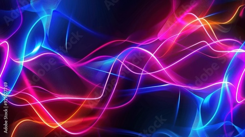 Vibrant Neon Abstract Waves on Dark Background