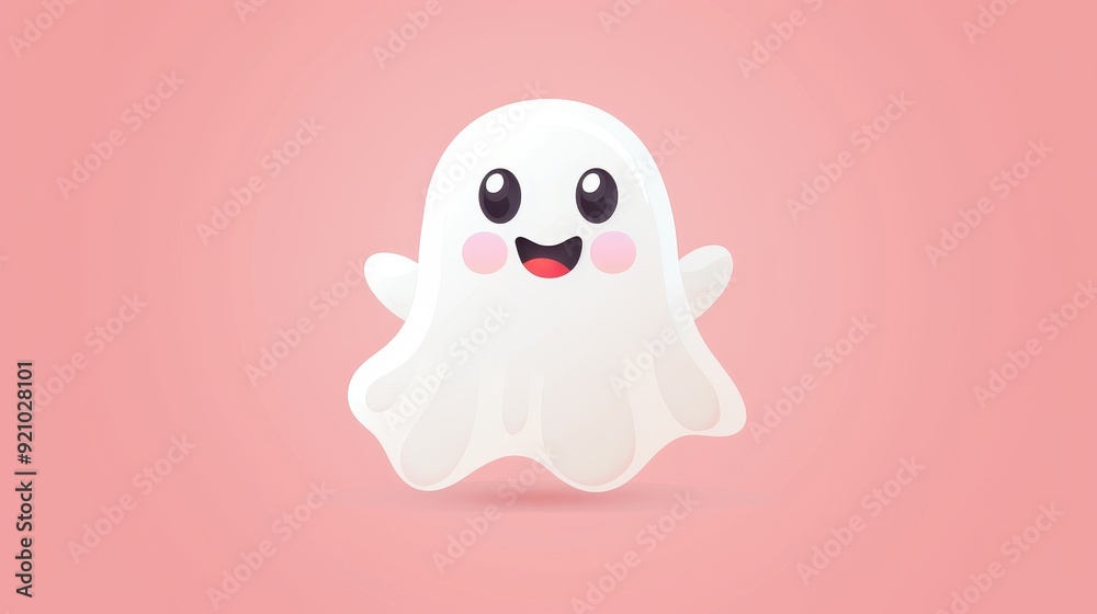 Obraz premium Friendly Minimalist Cute Ghost with Soft Hues - Simple and Sweet Design for Halloween Decor