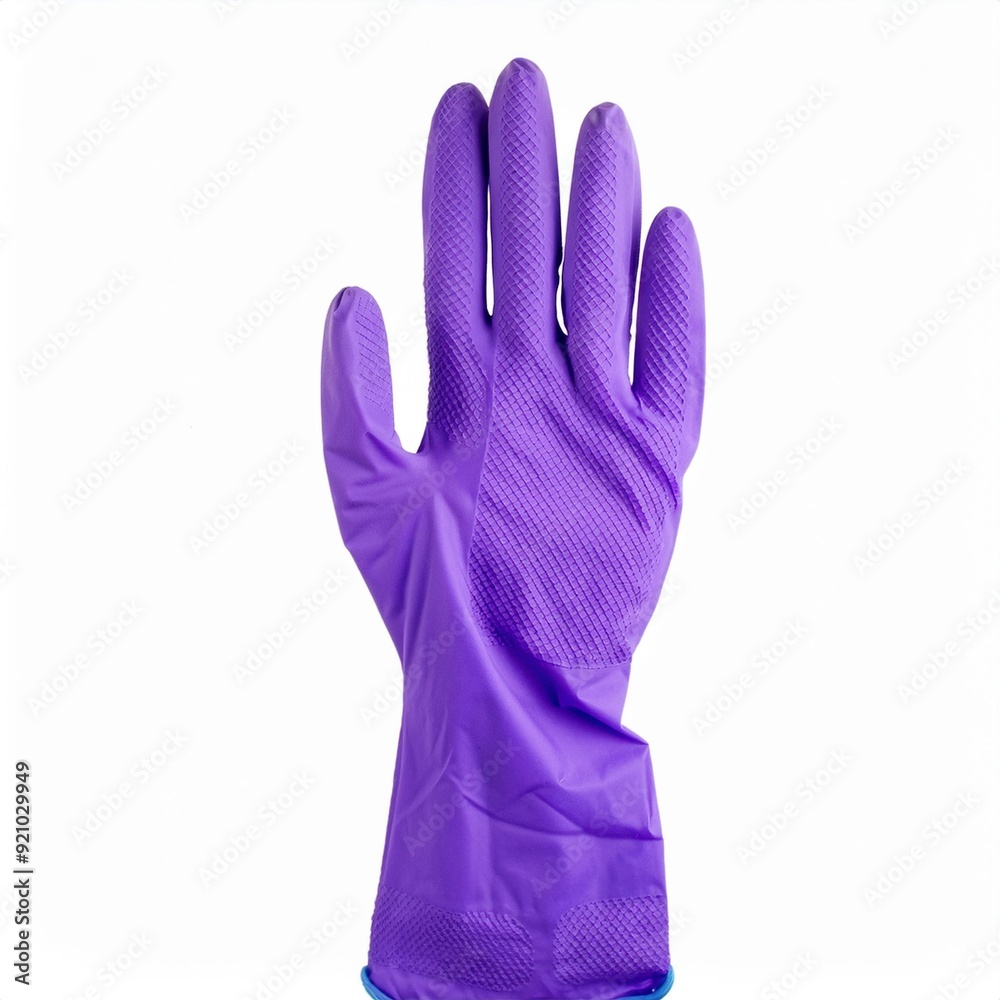 A single purple latex glove isolated on a white background A single purple latex glove isolated on a white background