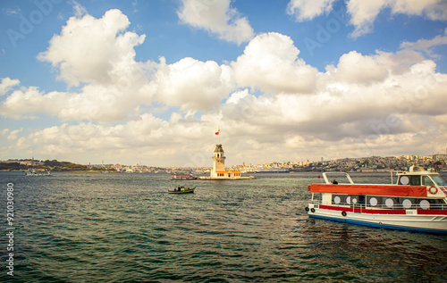 Historical Maiden's tower, kiz kulesi, leander s tower city shorescape uskudar istanbul  photo