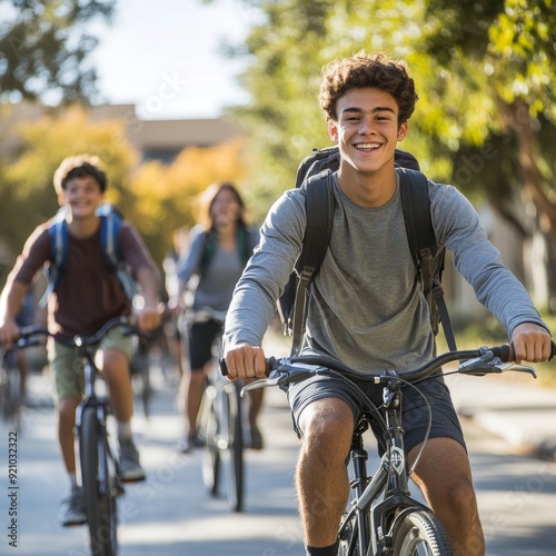 Young Man Smiling on a Bicycle.