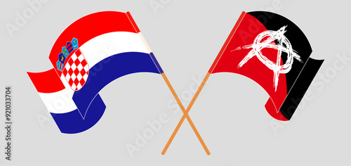 Crossed and waving flags of Croatia and Anarchy
