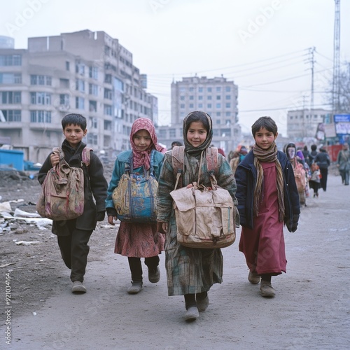 Children Walking Home From School in Afghanistan.
