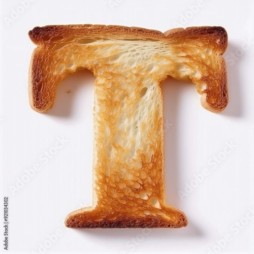 Letter T made of toast, toast shaped like T, isolated on a white background photo