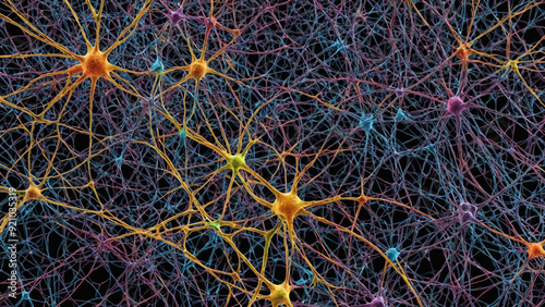 Colorful neural network graphic in concept of intelligence, neurodegenerative diseases and mental health.