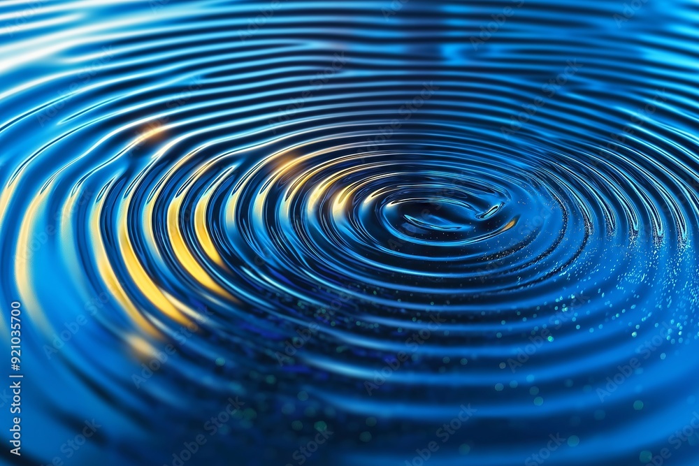 A blue wave with yellow ripples. The water is calm and peaceful. The ripples are small and gentle, creating a sense of tranquility A blue wave with yellow ripples. The water is calm and peaceful. The ripples are small and gentle, creating a sense of tranquility