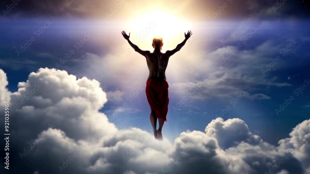 silhouette of a person meditating on nirvana worship and praise. Heavenly spirit. Human soul flies to sky on clouds to the gate of heaven. stat of mine Hope and believe Buddhism's concept of god. 4k silhouette of a person meditating on nirvana worship and praise. Heavenly spirit. Human soul flies to sky on clouds to the gate of heaven. stat of mine Hope and believe Buddhism's concept of god. 4k