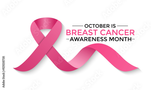Breast cancer awareness pink ribbon.  Banner template design. During  October, which is Breast Cancer Awareness Month, this ribbon is widely used in campaigns to promote awareness.