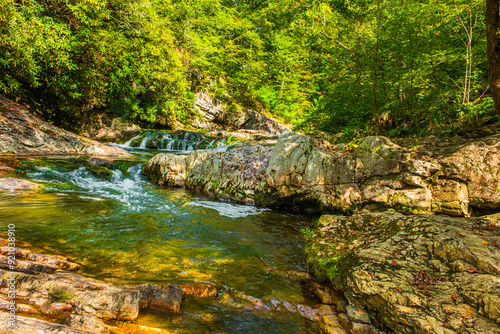 Gurgling water slides over several tiers of cascades in Paint Creek RA in Tennessee. photo