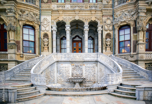 Stairs of Littlewater Pavilion, Kucuksu Kasri neo baroque style summer pavillion of Ottoman Empire in Istanbul. photo