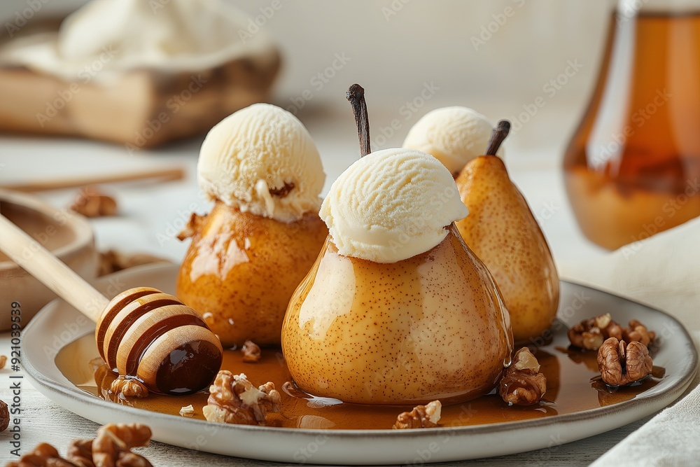 Gourmet Poached Pears with Ice Cream Gourmet Poached Pears with Ice Cream