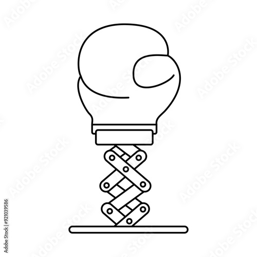 Boxing glove on spring black and white flat vector icon