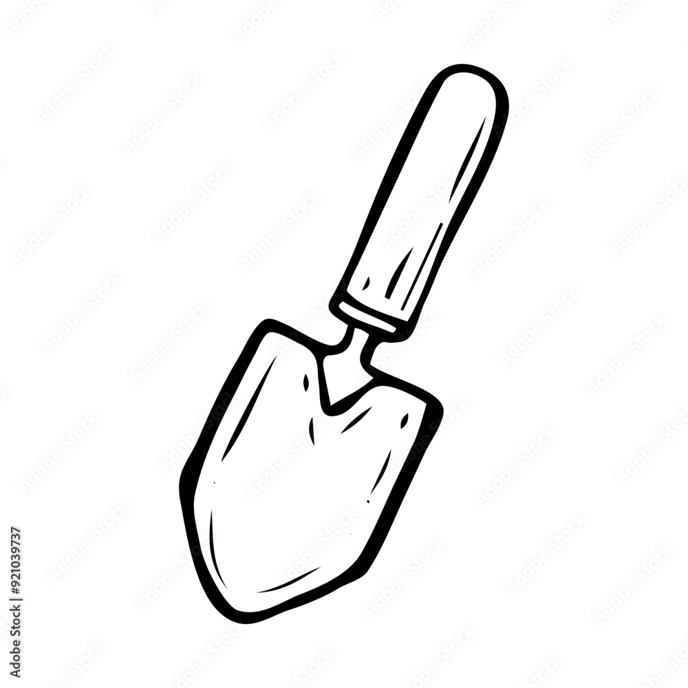 Garden tool scoop hand drawn in doodle style. Hobby gardening. Mini shovel. Vector line art illustration. Garden tool scoop hand drawn in doodle style. Hobby gardening. Mini shovel. Vector line art illustration.